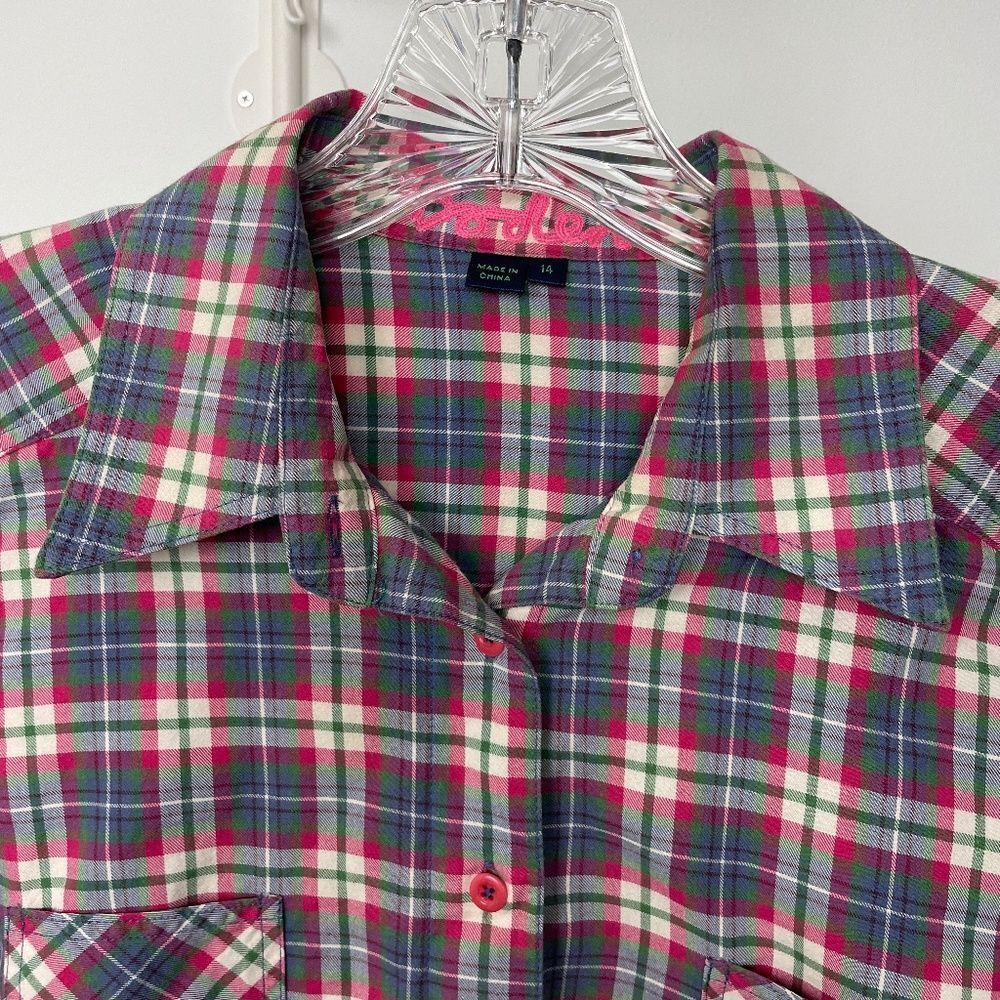 Boden Plaid Button Up Long Sleeve Shirt - Women’s 10 Blue, pink, green, & white - Picture 3 of 10